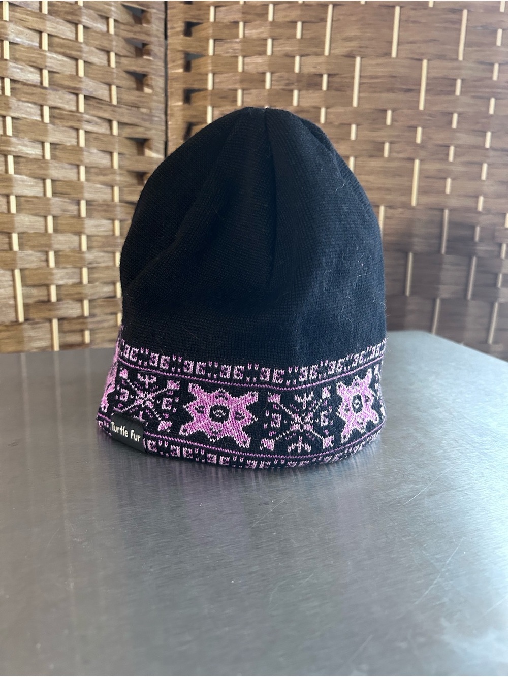 Turtle Fur Black Pink Merino Wool Lined Beanie Hat Made in Canada
